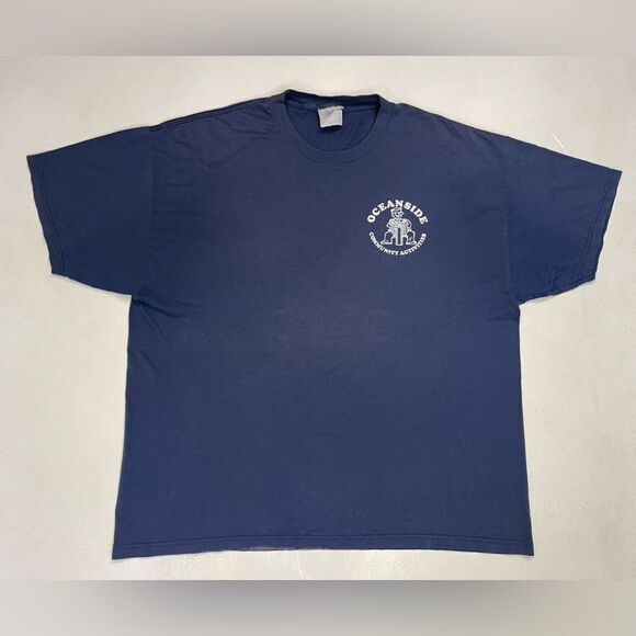 VINTAGE Oceanside Community Activities Graphic T-shirt Men XL Blue Faded - Picture 1 of 6